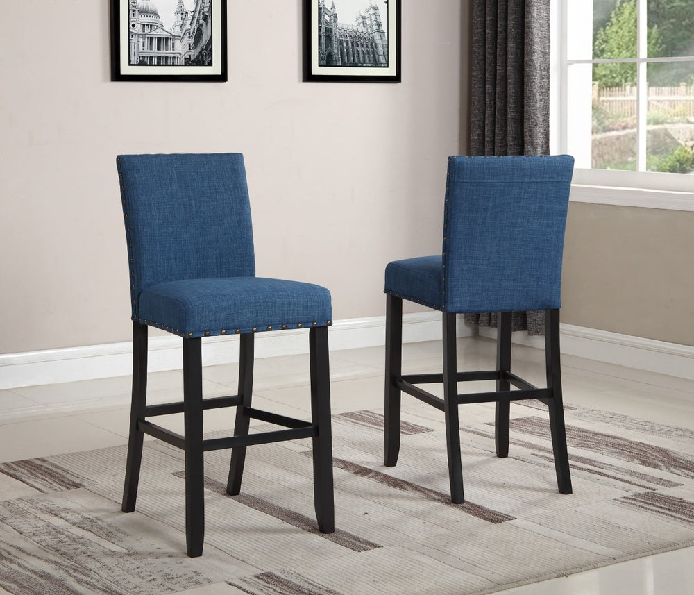 English Elm Biony Upholstered Barstools with Nailhead Trim Espresso Hardwood Frame Set of 2 Blue T2574P164852