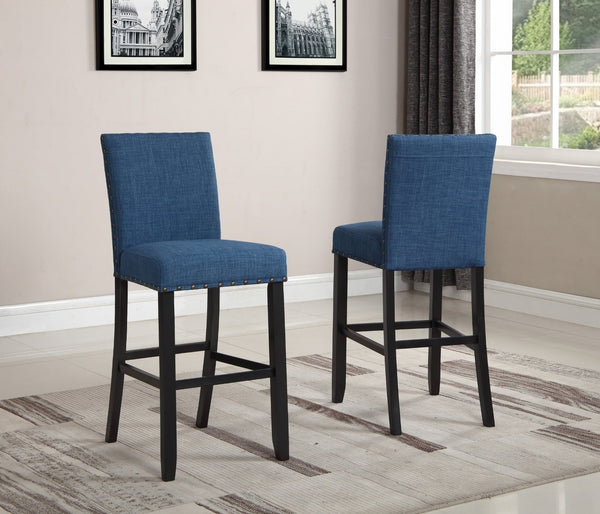 English Elm Biony Upholstered Barstools with Nailhead Trim Espresso Hardwood Frame Set of 2 Blue T2574P164852