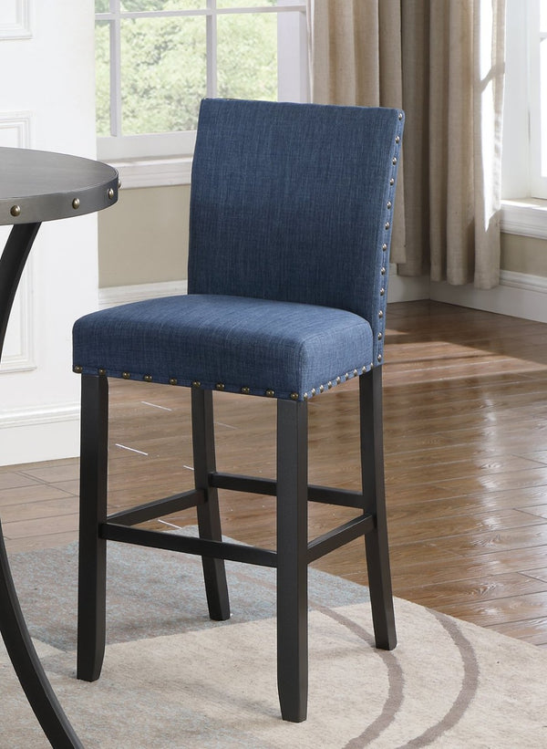 English Elm Biony Upholstered Barstools with Nailhead Trim Espresso Hardwood Frame Set of 2 Blue T2574P164852