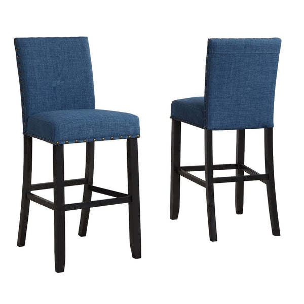 English Elm Biony Upholstered Barstools with Nailhead Trim Espresso Hardwood Frame Set of 2 Blue T2574P164852