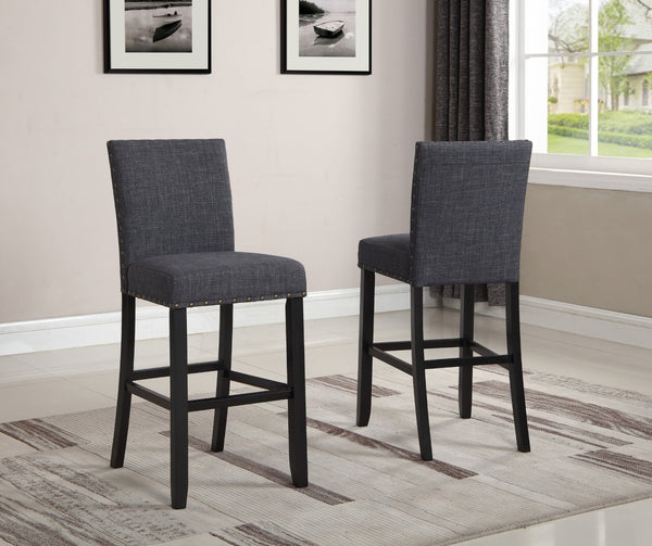 English Elm Biony Upholstered Barstools with Nailhead Trim Espresso Hardwood Frame Set of 2 Grey T2574P164853