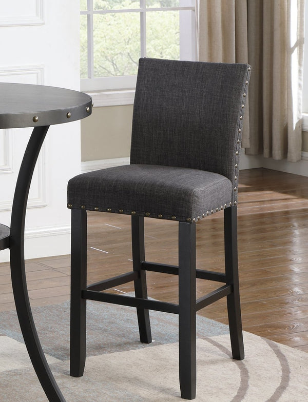 English Elm Biony Upholstered Barstools with Nailhead Trim Espresso Hardwood Frame Set of 2 Grey T2574P164853