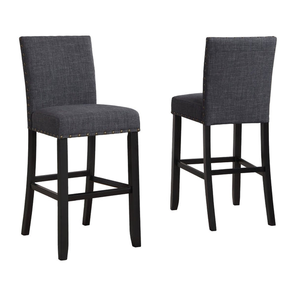 English Elm Biony Upholstered Barstools with Nailhead Trim Espresso Hardwood Frame Set of 2 Grey T2574P164853