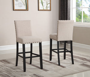 English Elm Biony Upholstered Barstools with Nailhead Trim Espresso Hardwood Frame Set of 2 Tan T2574P164854