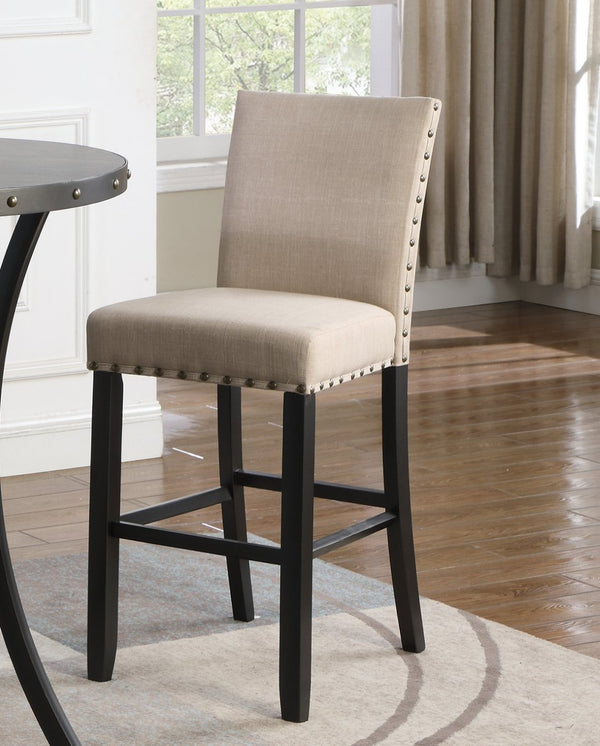 English Elm Biony Upholstered Barstools with Nailhead Trim Espresso Hardwood Frame Set of 2 Tan T2574P164854