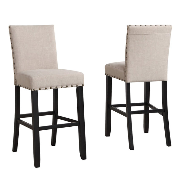 English Elm Biony Upholstered Barstools with Nailhead Trim Espresso Hardwood Frame Set of 2 Tan T2574P164854