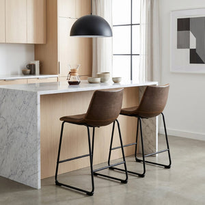 English Elm Lotusville Vintage PU Leather Counterstools Set of 2 with Iron Frame for Kitchen Islands Brown T2574P164858