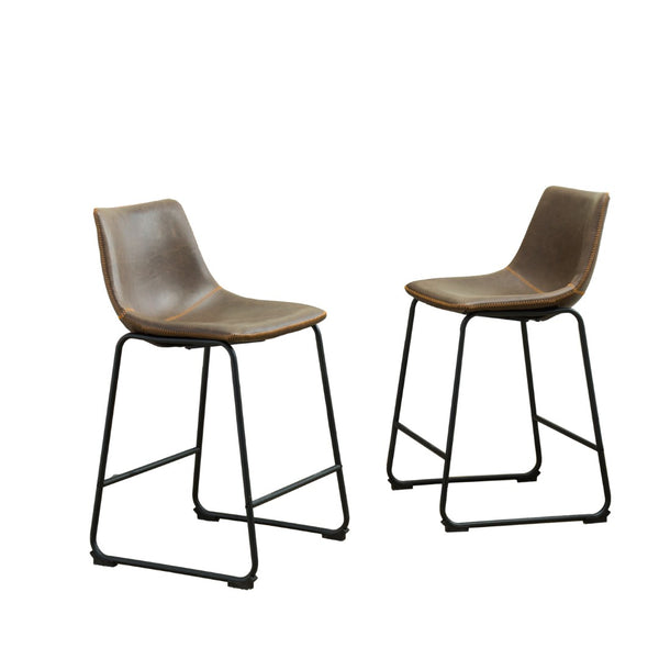 English Elm Lotusville Vintage PU Leather Counterstools Set of 2 with Iron Frame for Kitchen Islands Brown T2574P164858