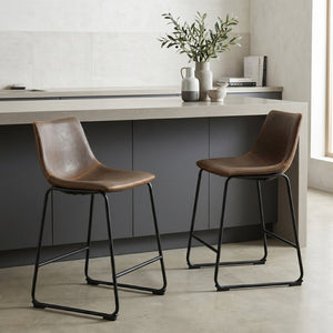 English Elm Lotusville Vintage PU Leather Counterstools Set of 2 with Iron Frame for Kitchen Islands Brown T2574P164858