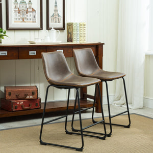 English Elm Lotusville Vintage PU Leather Counterstools Set of 2 with Iron Frame for Kitchen Islands Brown T2574P164858