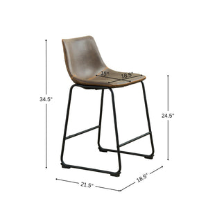 English Elm Lotusville Vintage PU Leather Counterstools Set of 2 with Iron Frame for Kitchen Islands Gray T2574P164859