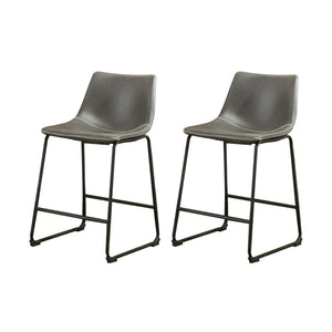 English Elm Lotusville Vintage PU Leather Counterstools Set of 2 with Iron Frame for Kitchen Islands Gray T2574P164859