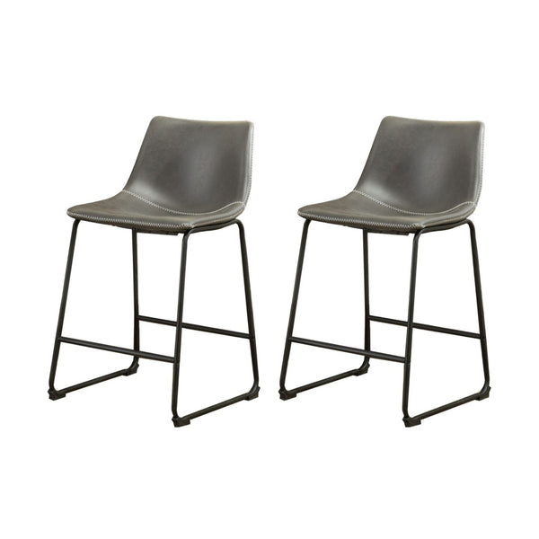 English Elm Lotusville Vintage PU Leather Counterstools Set of 2 with Iron Frame for Kitchen Islands Gray T2574P164859