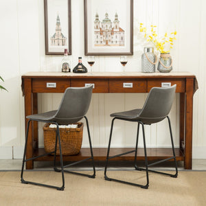 English Elm Lotusville Vintage PU Leather Counterstools Set of 2 with Iron Frame for Kitchen Islands Gray T2574P164859