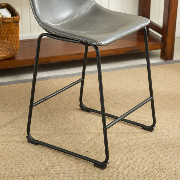 English Elm Lotusville Vintage PU Leather Counterstools Set of 2 with Iron Frame for Kitchen Islands Gray T2574P164859