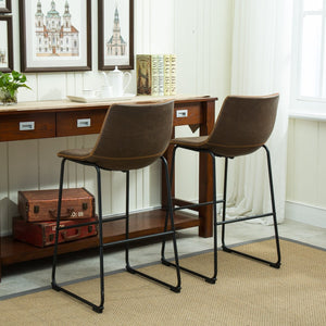 English Elm Lotusville Vintage Industrial PU Leather Barstools Set of 2 with Iron Frame T2574P164861