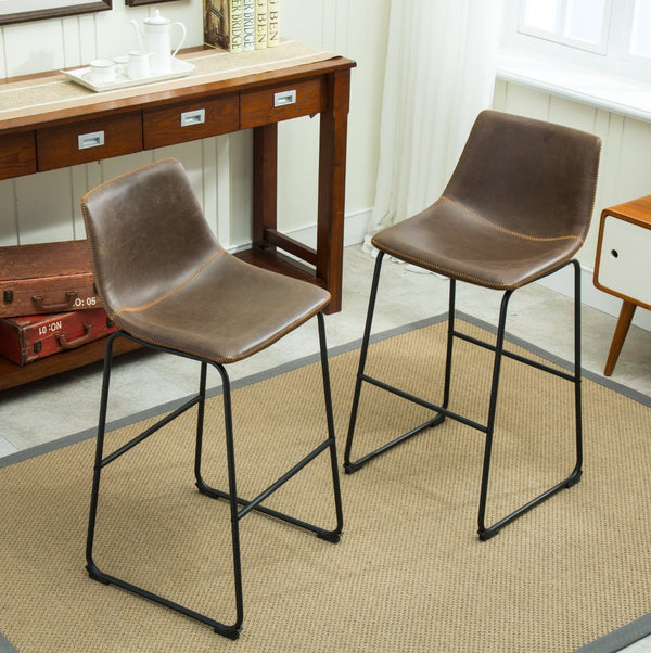 English Elm Lotusville Vintage Industrial PU Leather Barstools Set of 2 with Iron Frame T2574P164861