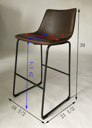 English Elm Lotusville Vintage Industrial PU Leather Barstools Set of 2 with Iron Frame T2574P164861