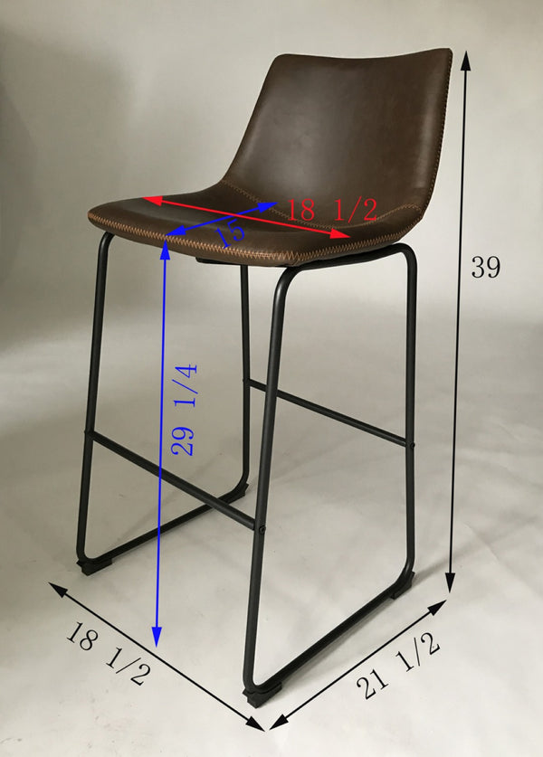 English Elm Lotusville Vintage Industrial PU Leather Barstools Set of 2 with Iron Frame T2574P164861