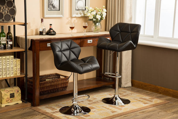 English Elm Glasgow Diamond Tufted Pu Leather Swivel Barstools with Chrome Base Set of 2 Black T2574P164864