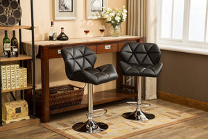 English Elm Glasgow Diamond Tufted Pu Leather Swivel Barstools with Chrome Base Set of 2 Black T2574P164864