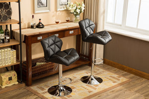 English Elm Glasgow Diamond Tufted Pu Leather Swivel Barstools with Chrome Base Set of 2 Black T2574P164864