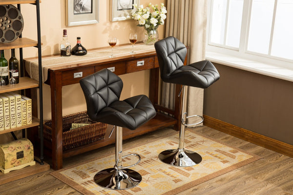 English Elm Glasgow Diamond Tufted Pu Leather Swivel Barstools with Chrome Base Set of 2 Black T2574P164864