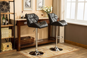 English Elm Glasgow Diamond Tufted Pu Leather Swivel Barstools with Chrome Base Set of 2 Black T2574P164864