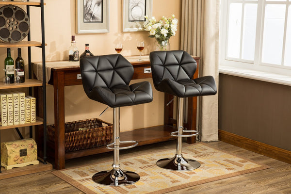English Elm Glasgow Diamond Tufted Pu Leather Swivel Barstools with Chrome Base Set of 2 Black T2574P164864