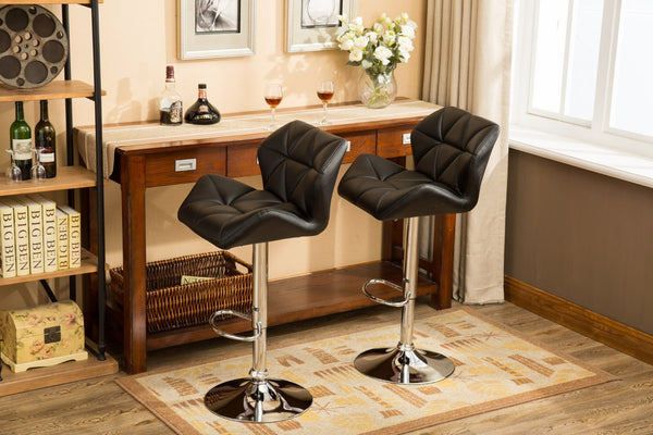 English Elm Glasgow Diamond Tufted Pu Leather Swivel Barstools with Chrome Base Set of 2 Black T2574P164864