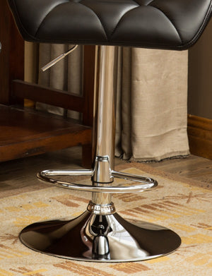 English Elm Glasgow Diamond Tufted Pu Leather Swivel Barstools with Chrome Base Set of 2 Black T2574P164864