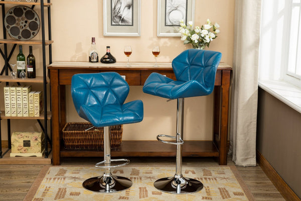 English Elm Glasgow Diamond Tufted Pu Leather Swivel Barstools with Chrome Base Set of 2 Blue T2574P164865