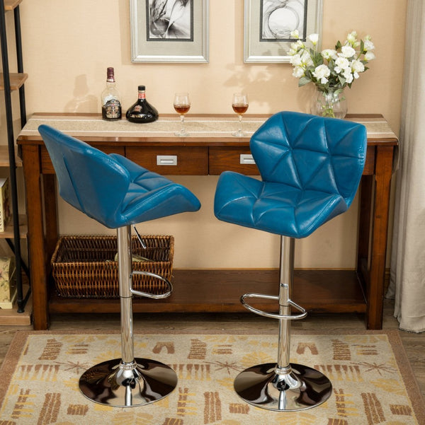 English Elm Glasgow Diamond Tufted Pu Leather Swivel Barstools with Chrome Base Set of 2 Blue T2574P164865