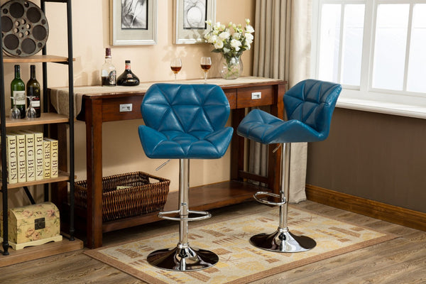 English Elm Glasgow Diamond Tufted Pu Leather Swivel Barstools with Chrome Base Set of 2 Blue T2574P164865