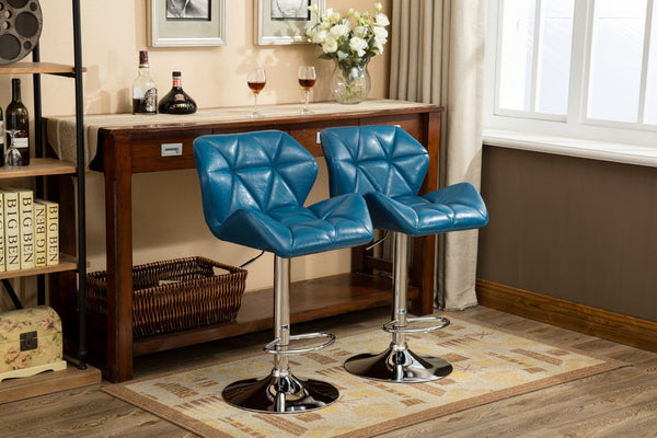 English Elm Glasgow Diamond Tufted Pu Leather Swivel Barstools with Chrome Base Set of 2 Blue T2574P164865