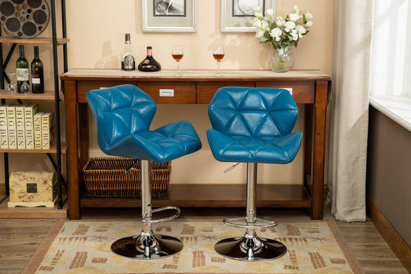 English Elm Glasgow Diamond Tufted Pu Leather Swivel Barstools with Chrome Base Set of 2 Blue T2574P164865
