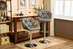 English Elm Glasgow Diamond Tufted Pu Leather Swivel Barstools with Chrome Base Set of 2 Gray T2574P164866
