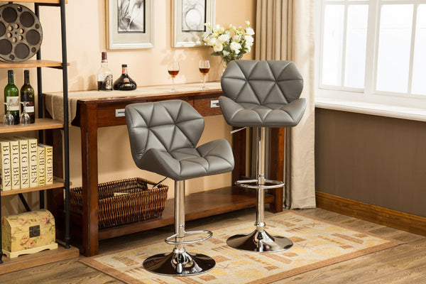 English Elm Glasgow Diamond Tufted Pu Leather Swivel Barstools with Chrome Base Set of 2 Gray T2574P164866
