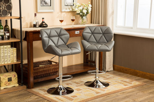 English Elm Glasgow Diamond Tufted Pu Leather Swivel Barstools with Chrome Base Set of 2 Gray T2574P164866