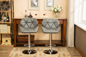 English Elm Glasgow Diamond Tufted Pu Leather Swivel Barstools with Chrome Base Set of 2 Gray T2574P164866