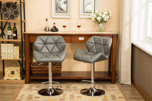English Elm Glasgow Diamond Tufted Pu Leather Swivel Barstools with Chrome Base Set of 2 Gray T2574P164866
