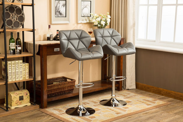 English Elm Glasgow Diamond Tufted Pu Leather Swivel Barstools with Chrome Base Set of 2 Gray T2574P164866