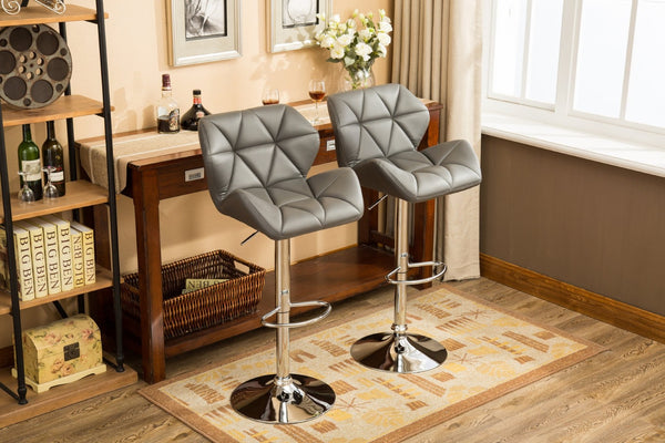 English Elm Glasgow Diamond Tufted Pu Leather Swivel Barstools with Chrome Base Set of 2 Gray T2574P164866
