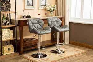 English Elm Glasgow Diamond Tufted Pu Leather Swivel Barstools with Chrome Base Set of 2 Gray T2574P164866