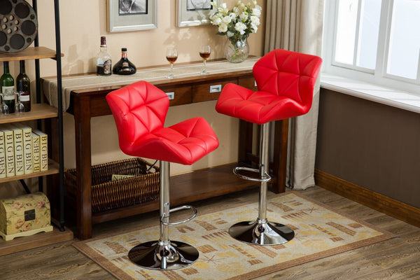 English Elm Glasgow Diamond Tufted Pu Leather Swivel Barstools with Chrome Base Set of 2 Red T2574P164867
