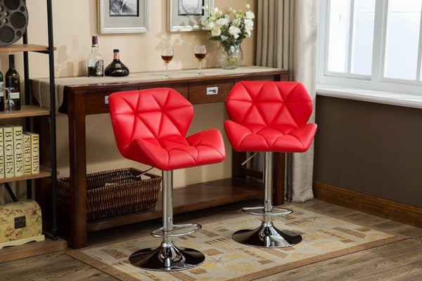 English Elm Glasgow Diamond Tufted Pu Leather Swivel Barstools with Chrome Base Set of 2 Red T2574P164867
