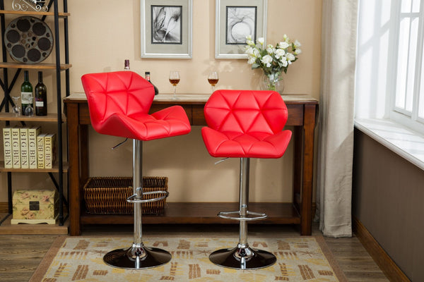 English Elm Glasgow Diamond Tufted Pu Leather Swivel Barstools with Chrome Base Set of 2 Red T2574P164867