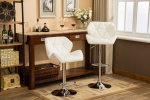 English Elm Glasgow Diamond Tufted Pu Leather Swivel Barstools with Chrome Base Set of 2 White T2574P164868