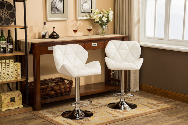 English Elm Glasgow Diamond Tufted Pu Leather Swivel Barstools with Chrome Base Set of 2 White T2574P164868