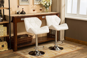 English Elm Glasgow Diamond Tufted Pu Leather Swivel Barstools with Chrome Base Set of 2 White T2574P164868